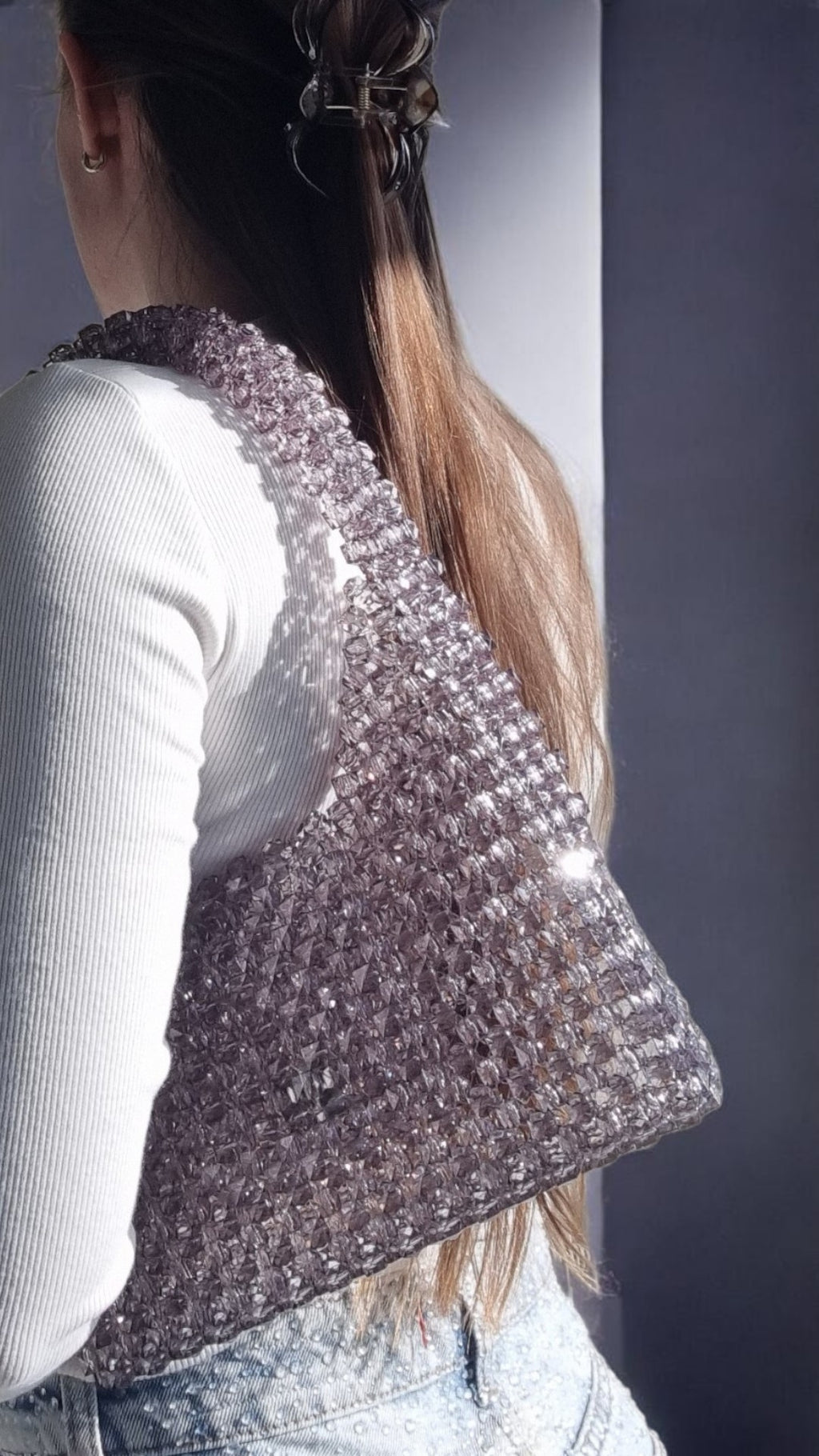 unique pearl bag - sparkling silver